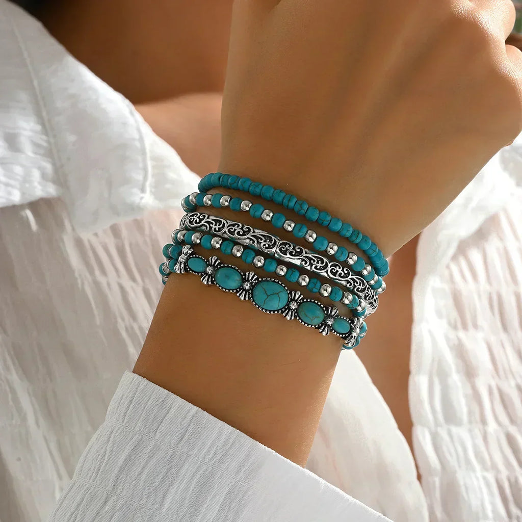 Boho-Armband-Set mit Türkisblauen Perlen