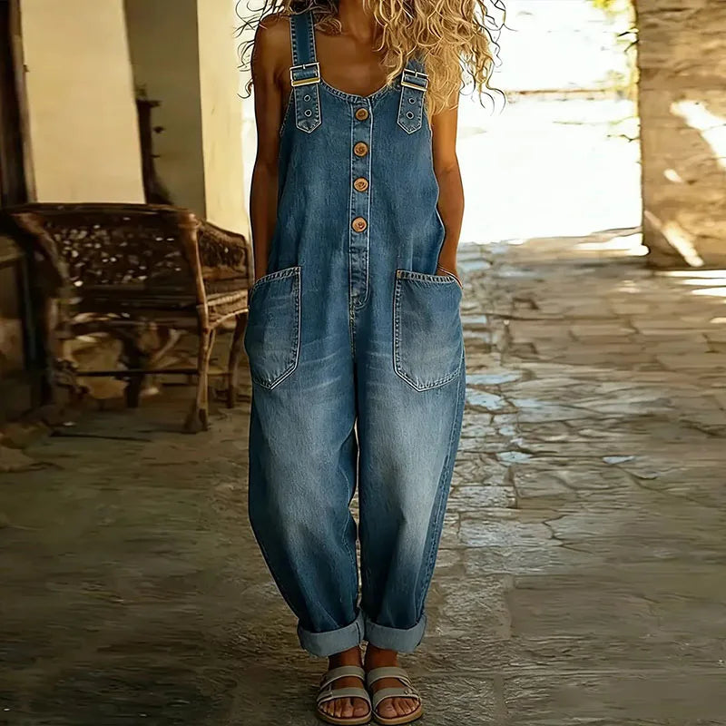 Carmen – Vintage Denim-Jumpsuit mit verstellbaren Trägern