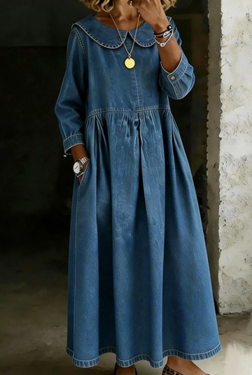 Melissa | Denim-Kleid mit langen Ärmeln und rundem Ausschnitt