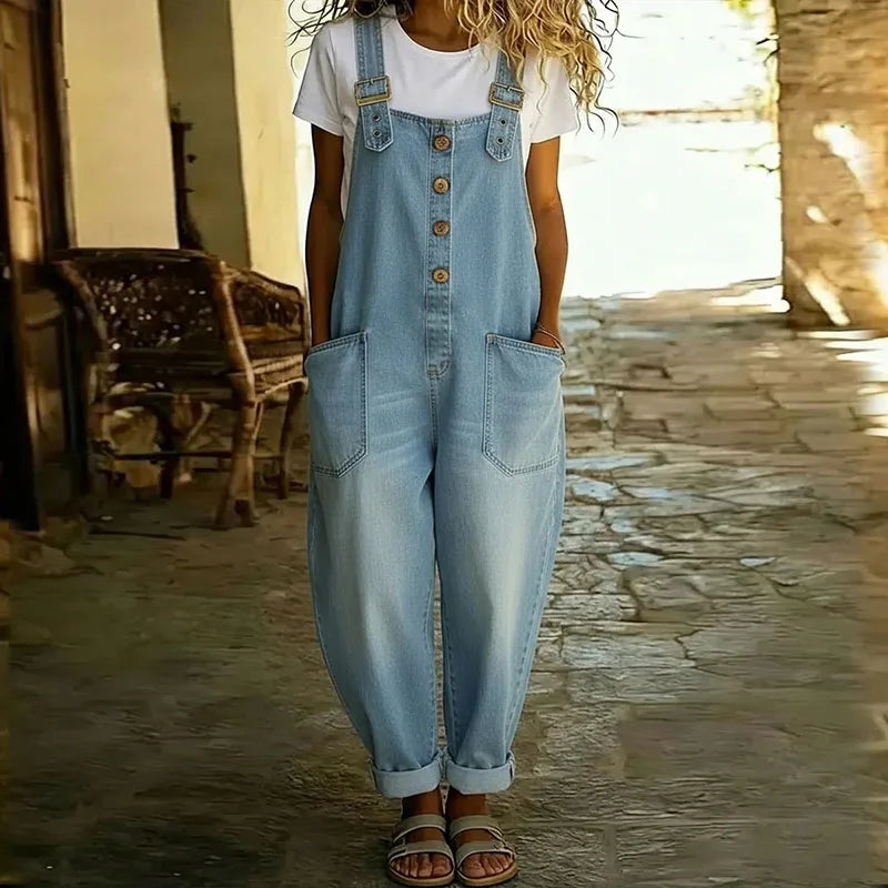 Carmen – Vintage Denim-Jumpsuit mit verstellbaren Trägern