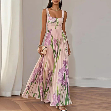 LYRA | Elegantes Blumenkleid Maxi mit schmeichelhaftem Falten-Silhouette
