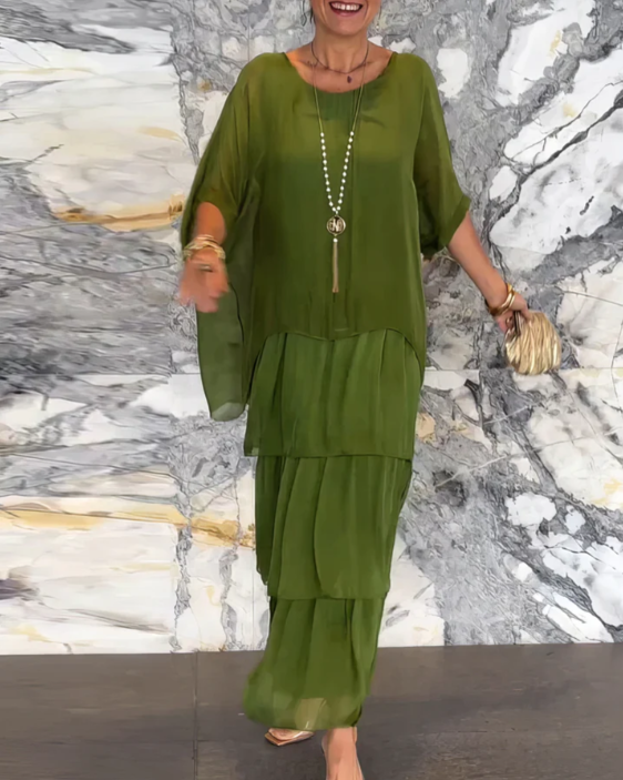 Sophie | Langes fließendes Kleid mit Rüschen