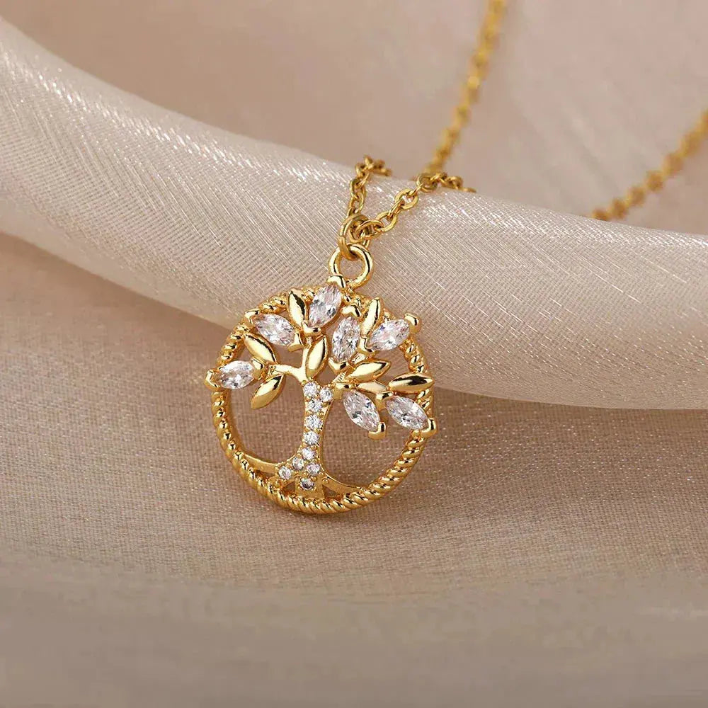 Lebensbaum Goldener Anhänger mit Zirkonia