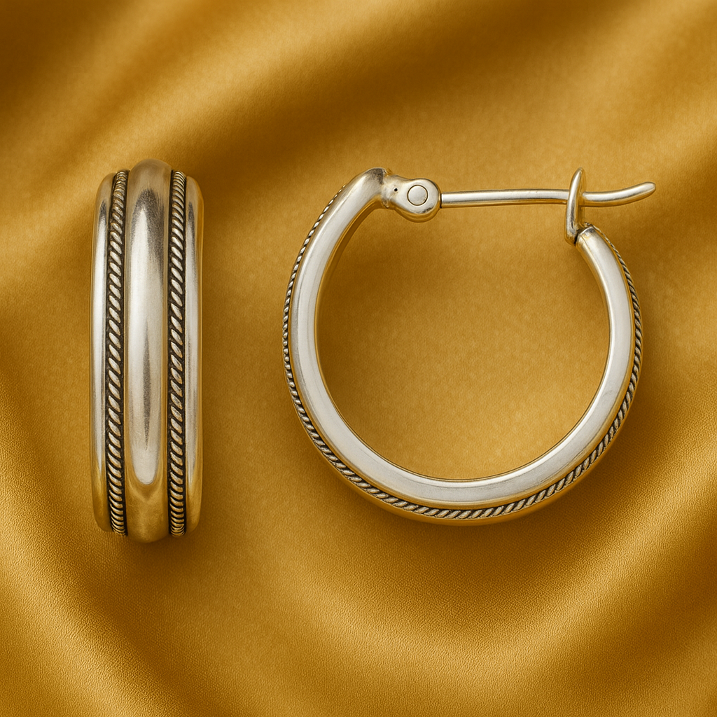 Vintage Silberne Ohrringe mit Goldenen Streifen