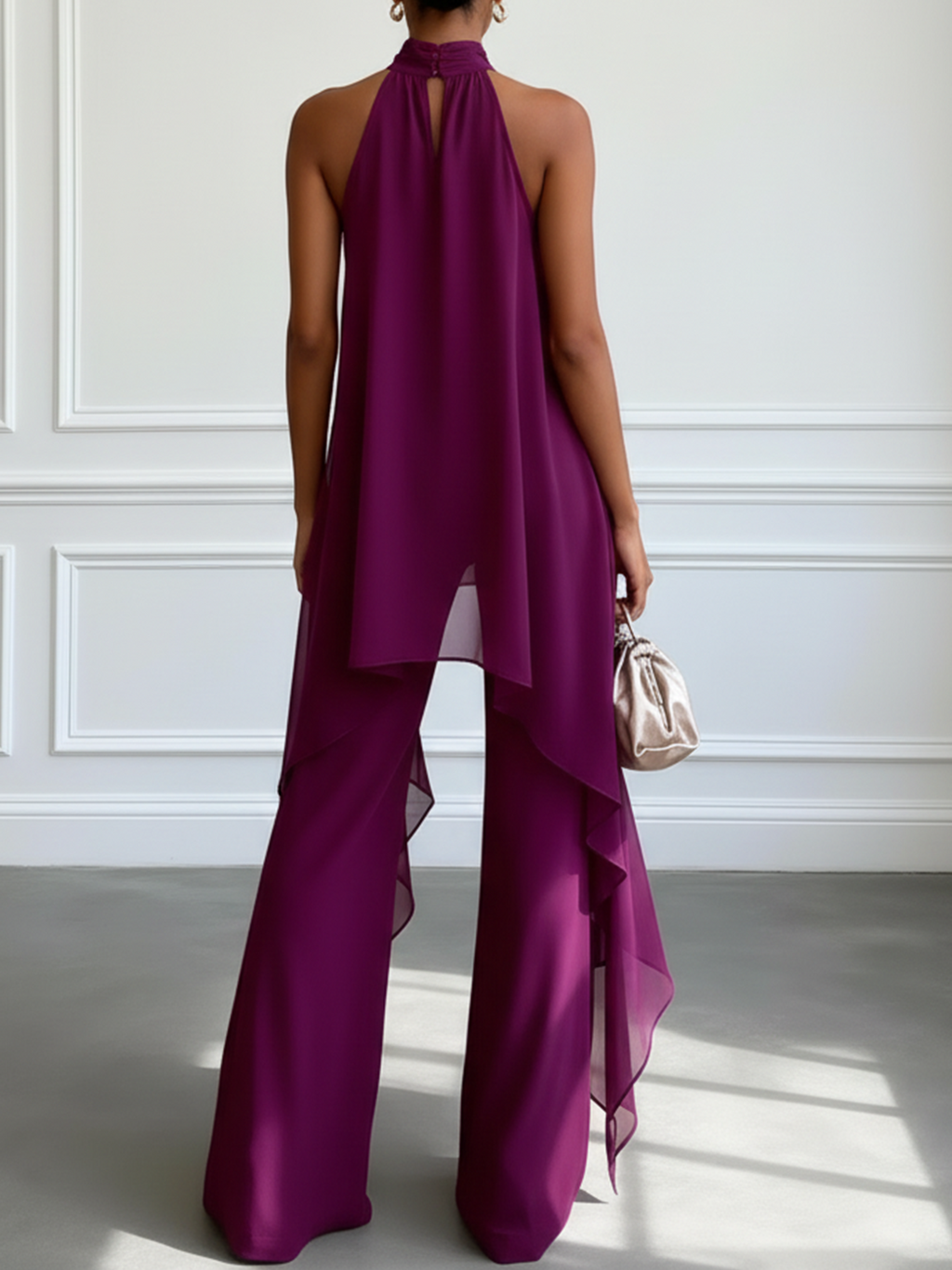 Lila Neckholder-Zweiteiliges Set mit elegantem Top und Hose