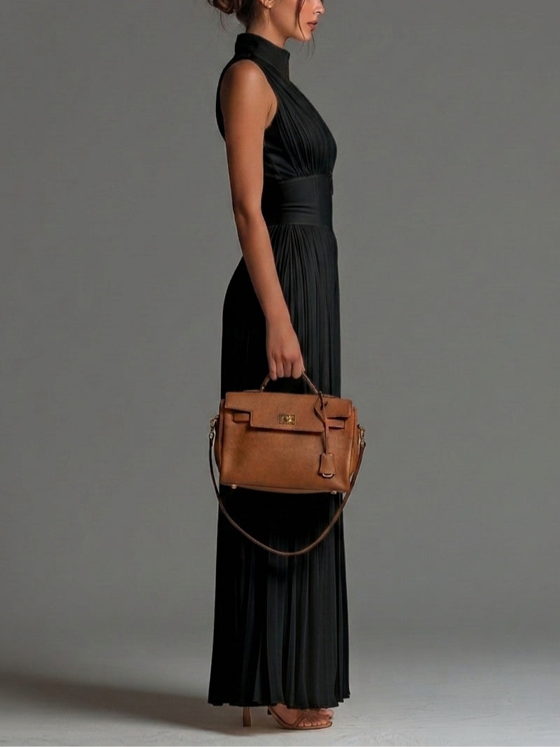 Schwarzer Chiffon-Jumpsuit mit V-Ausschnitt und weitem Bein