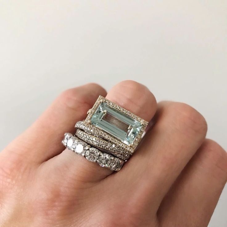 Vintage Silbernes Türkises Glas-Ringset (3 Ringe)