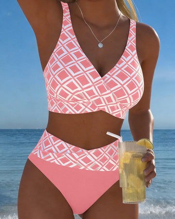 Zweiteiliger Bikini Mit BH-Schnitt Und Diamantmuster