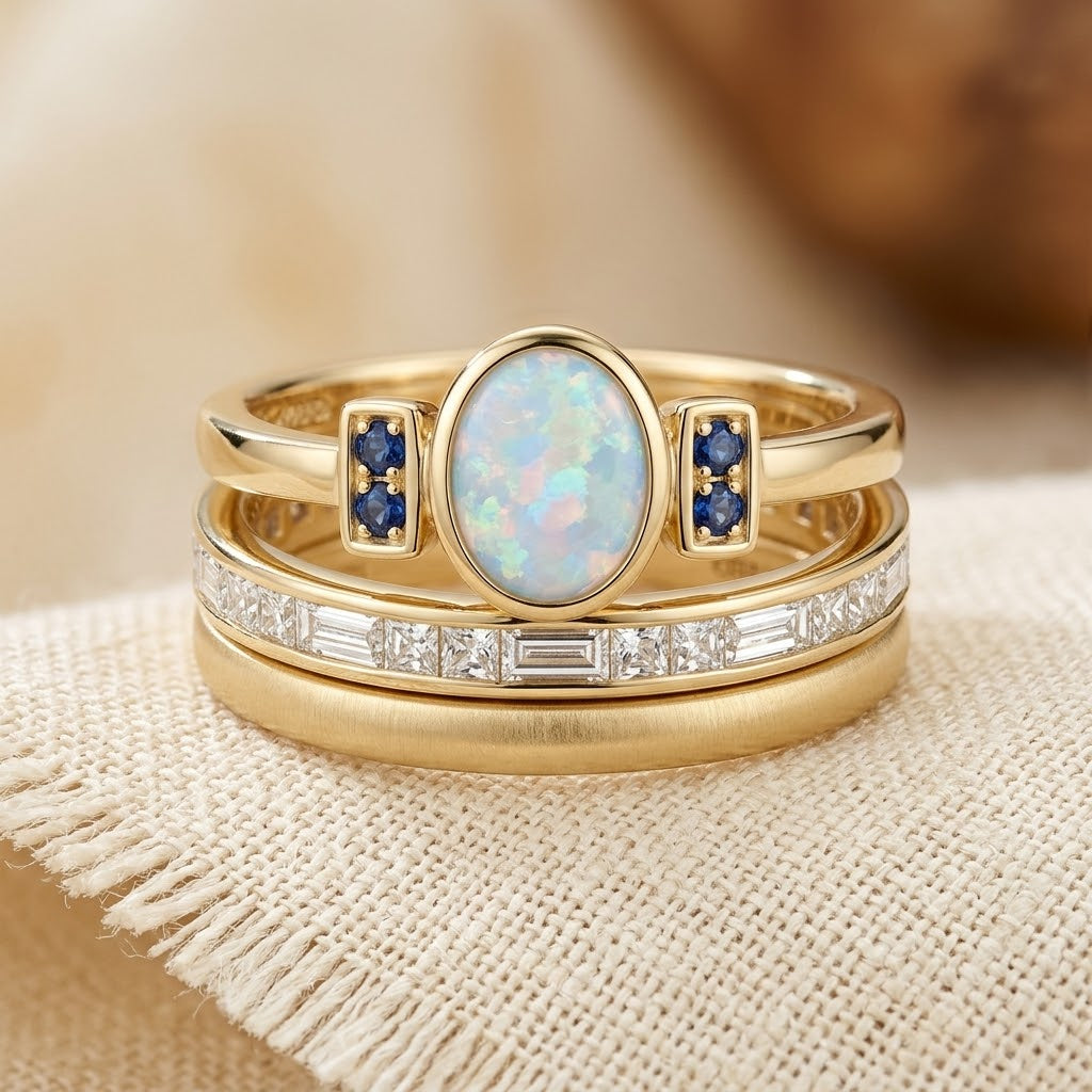 Goldenes Gestapeltes Lünetten-Ring-Set