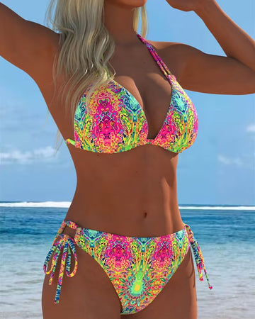 Bikini Bunt Halter Druck