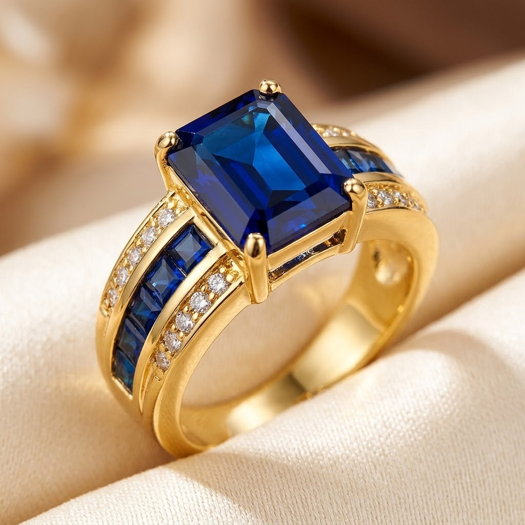 Goldener Saphir-Quadratschliff-Ring