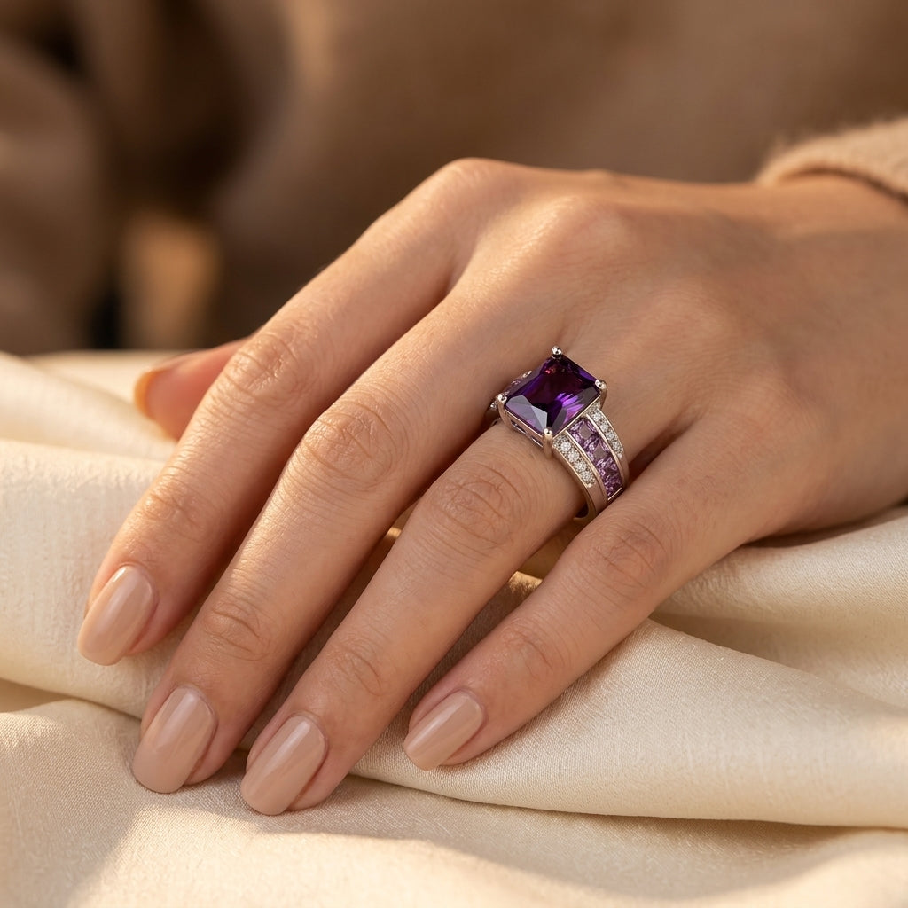 Silberner Amethyst-Kanalfassung-Ring