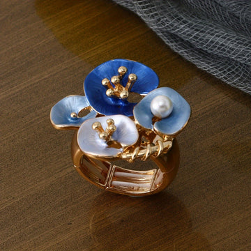 Blauer Blumen-Perlen Verstellbarer Statement-Ring