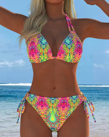 Bikini Bunt Halter Druck