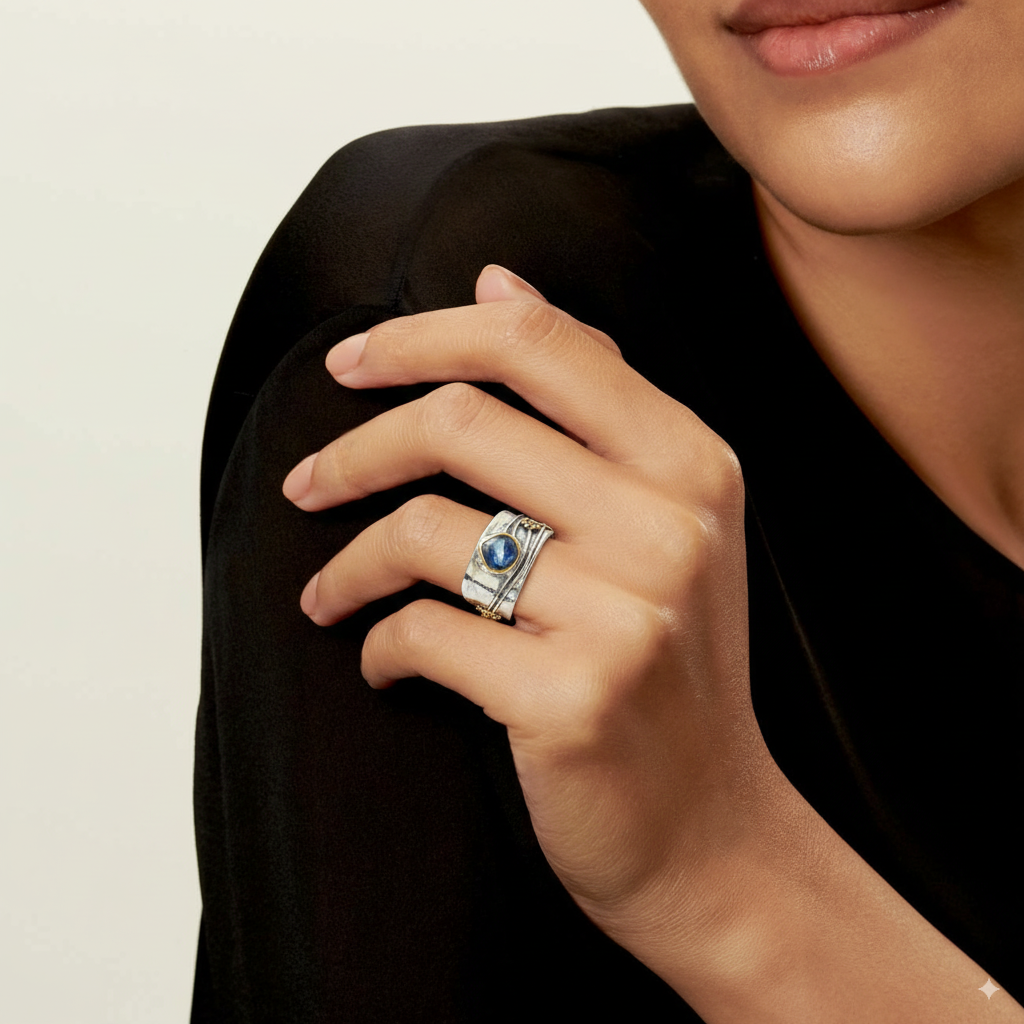 Vintage Silberring mit Blauem Kristall