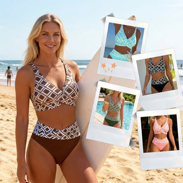Lía - Hochtaillierter Bikini mit geometrischem Retro-Muster
