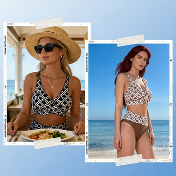 Lía - Hochtaillierter Bikini mit geometrischem Retro-Muster