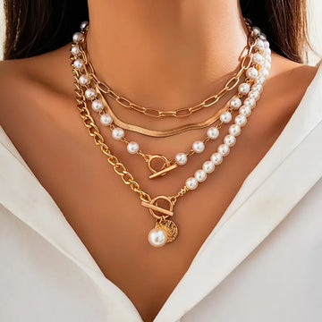 Schmuckset Perlenkette & Vintage-Schlangenkette | Gold