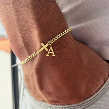 Initialen-Kreuz-Armband | Gold