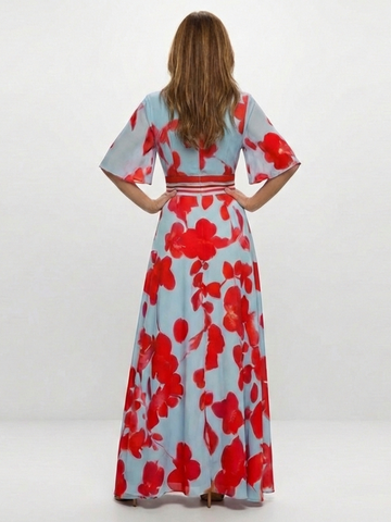 Corinne | V-Ausschnitt Kurzarm Blumenkleid