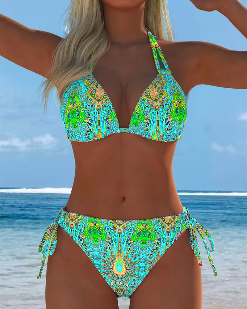 Bikini Bunt Halter Druck