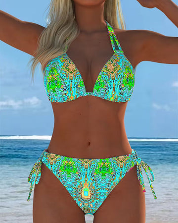 Bikini Bunt Halter Druck