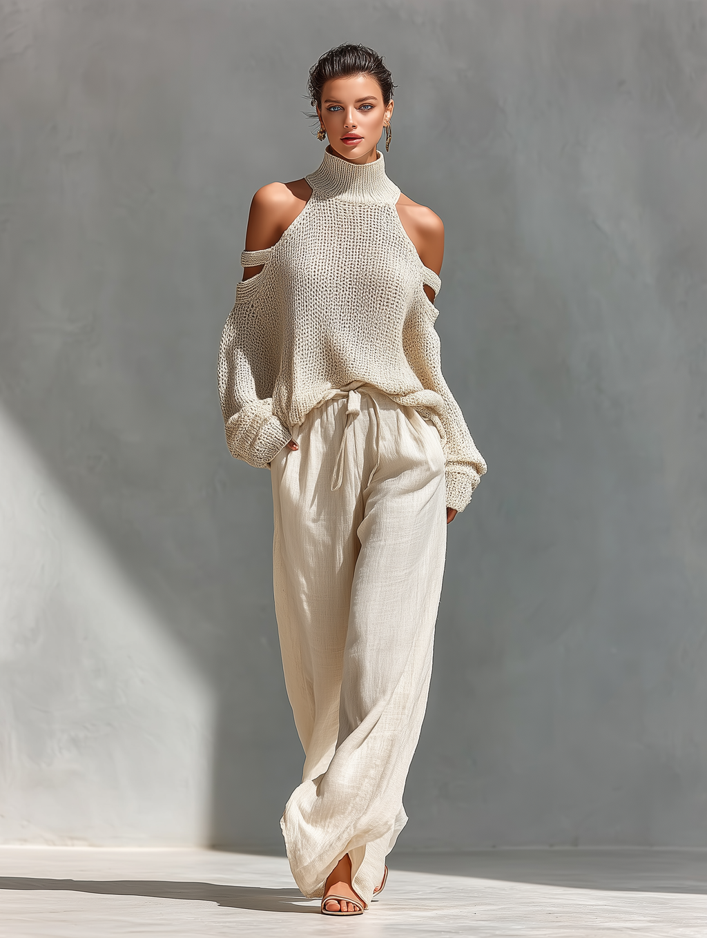 MARIA | Strick-Set mit Schulterfreiem Rollkragen-Top & Weiter Hose