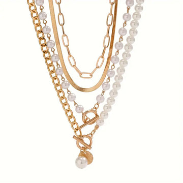 Schmuckset Perlenkette & Vintage-Schlangenkette | Gold