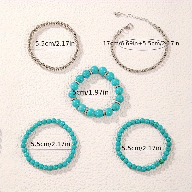 Großes Türkis-Perlenarmband 5er-Set