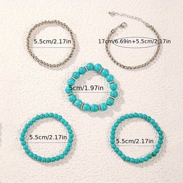 Großes Türkis-Perlenarmband 5er-Set
