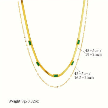Doppelte Goldkette mit Vintage-Smaragd
