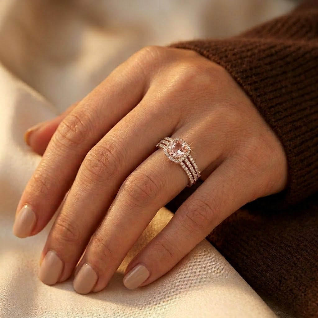 Goldener Amethyst-Halo-Ring