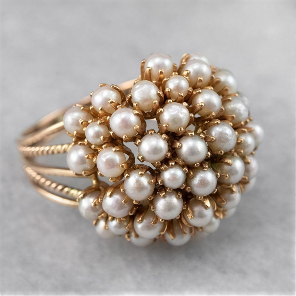 Eleganter Eingelegter Perlen Goldring