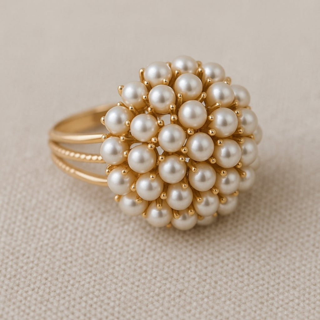 Eleganter Eingelegter Perlen Goldring
