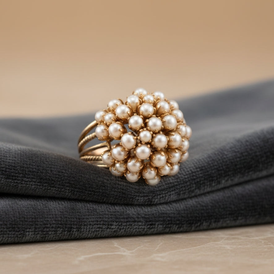 Eleganter Eingelegter Perlen Goldring