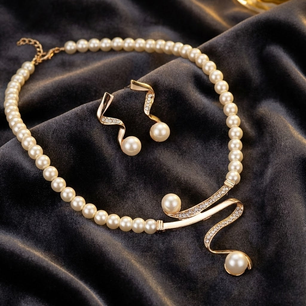 Elegantes Naturperlen-Halsketten-Set