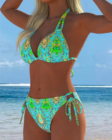 Bikini Bunt Halter Druck