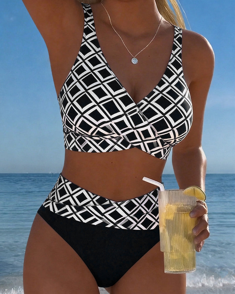 Zweiteiliger Bikini Mit BH-Schnitt Und Diamantmuster