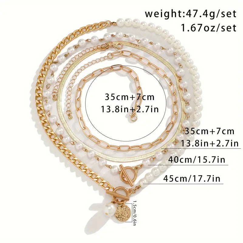Schmuckset Perlenkette & Vintage-Schlangenkette | Gold