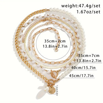 Schmuckset Perlenkette & Vintage-Schlangenkette | Gold
