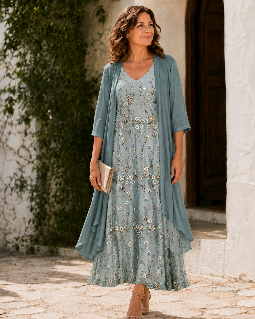 Marcella | Blumenbesticktes Zweiteiler-Set