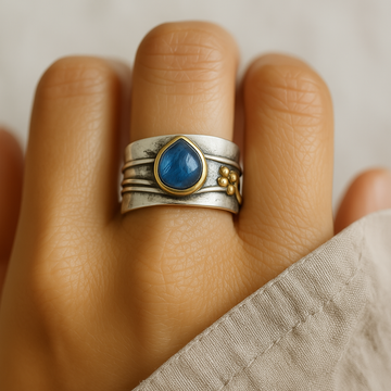 Vintage Blauer Saphir Ring Vergoldetes Silber