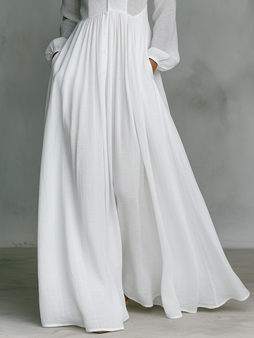 Patchwork Leinen Maxi Kleid Stehkragen