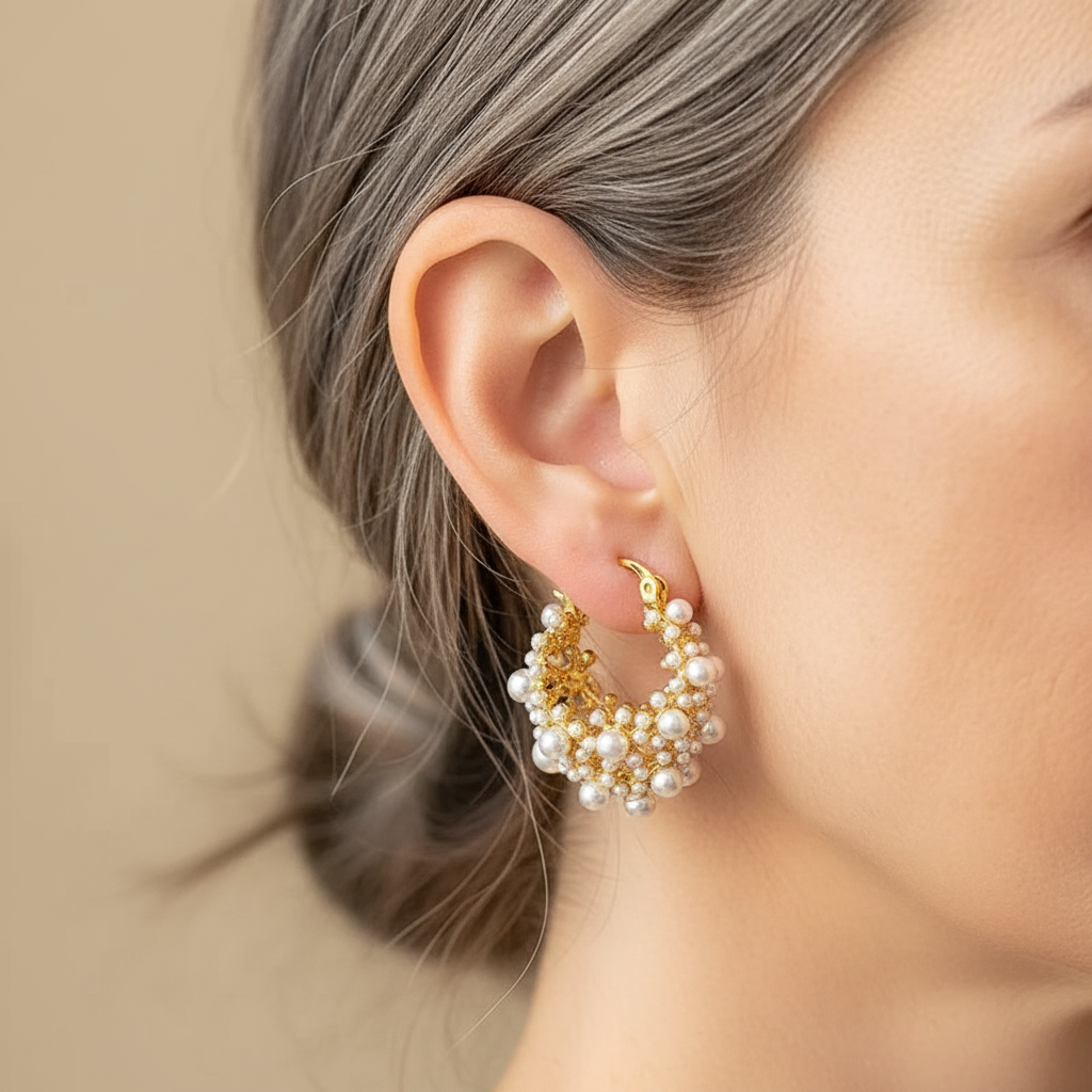 Vintage-Creolen in Gold und Perlen