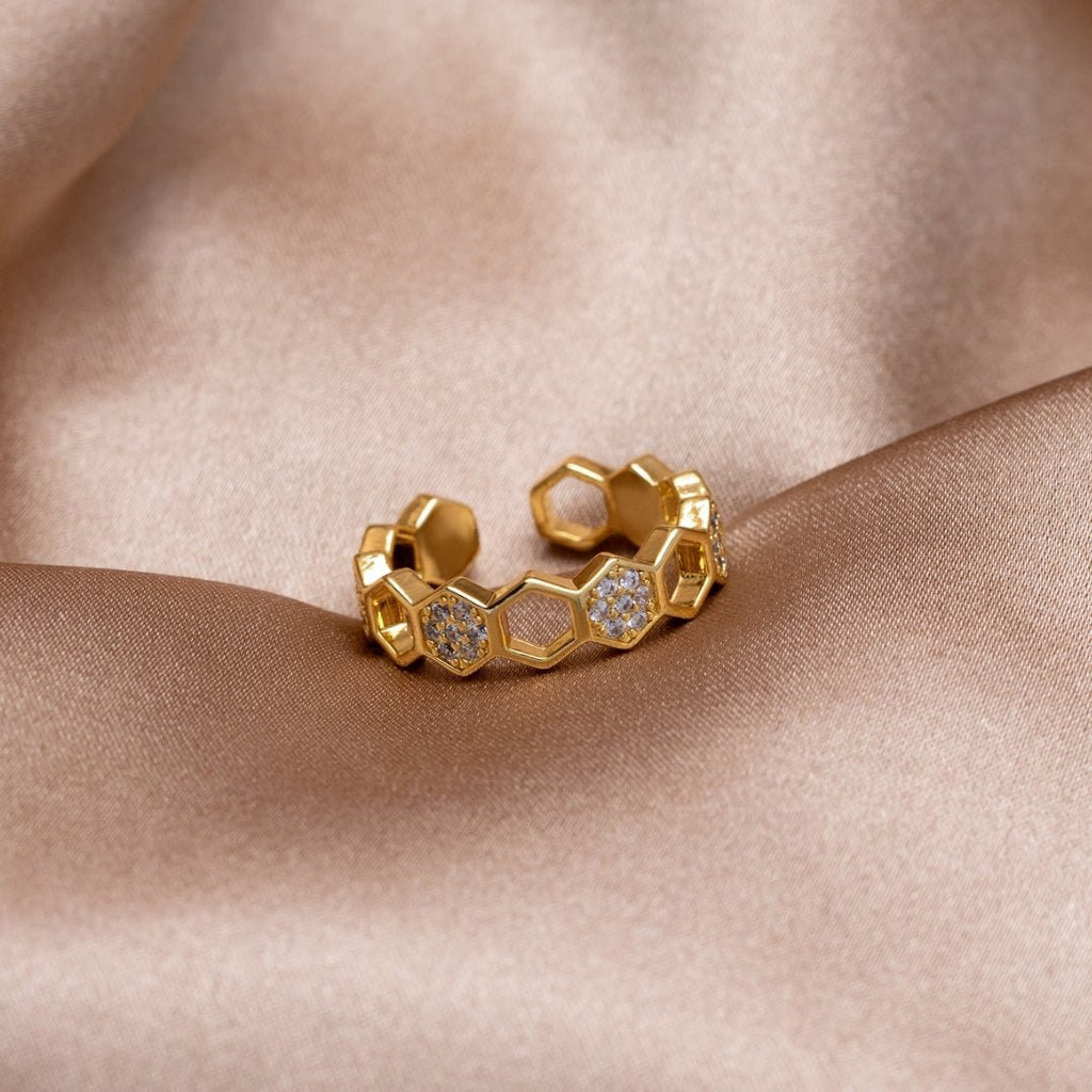 Gold & Kristall Wabenring