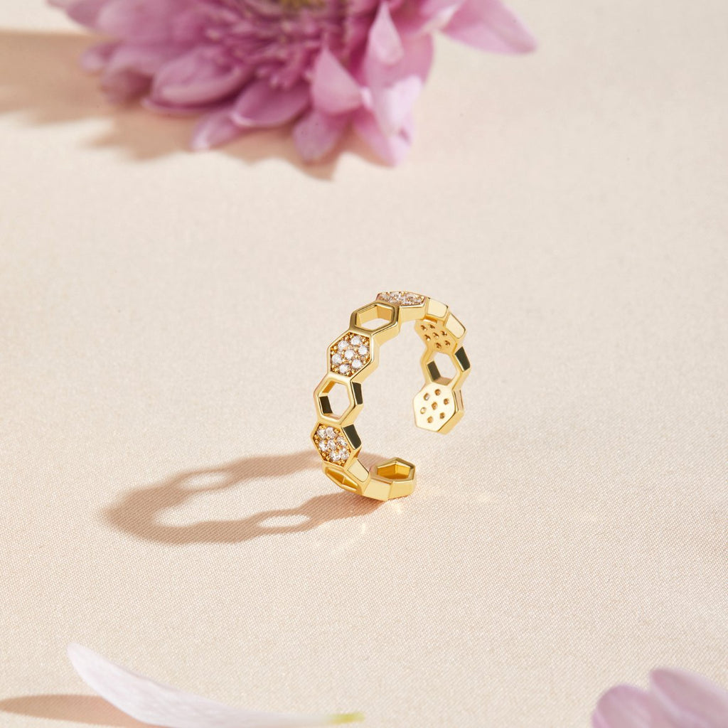 Gold & Kristall Wabenring