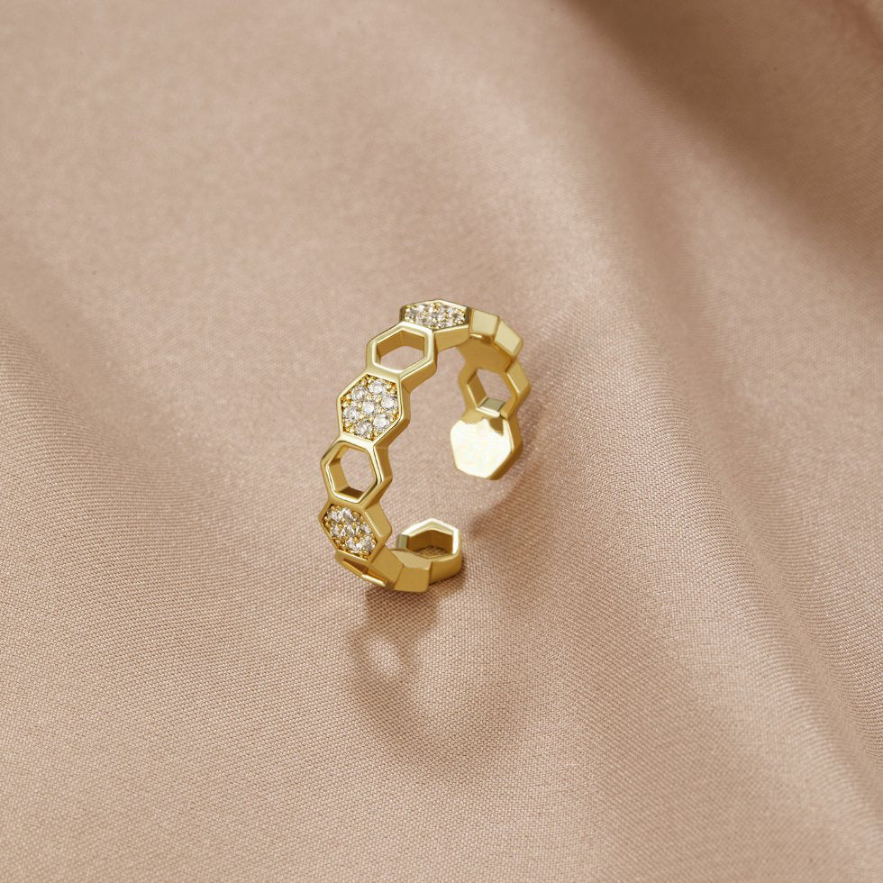 Gold & Kristall Wabenring