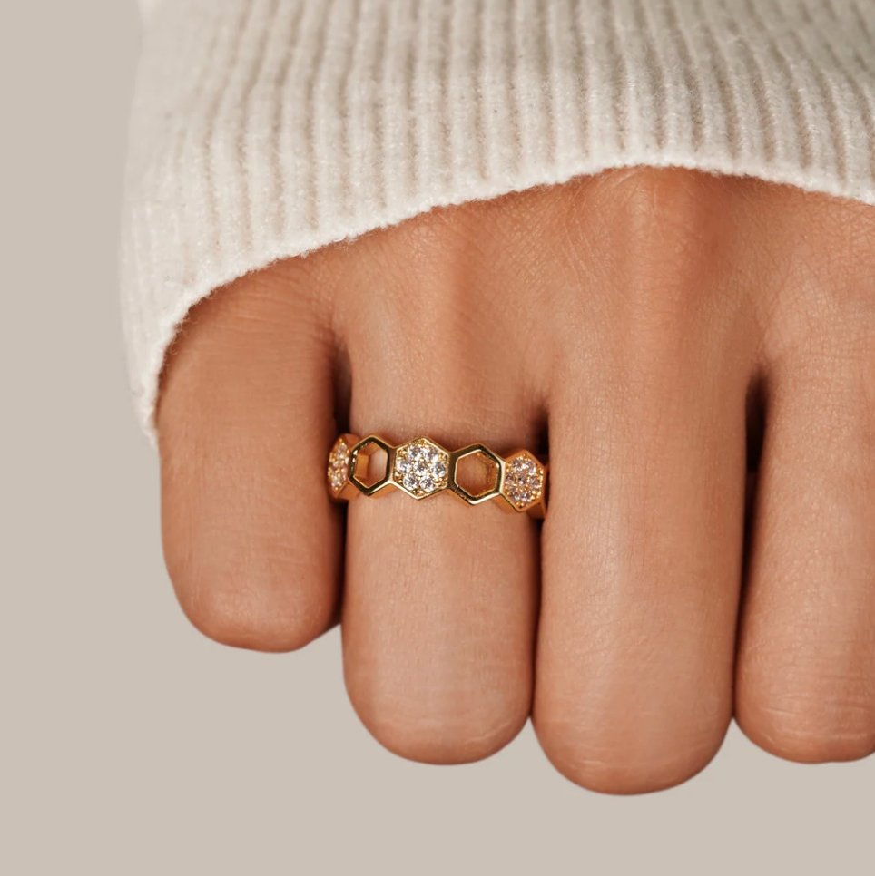 Gold & Kristall Wabenring