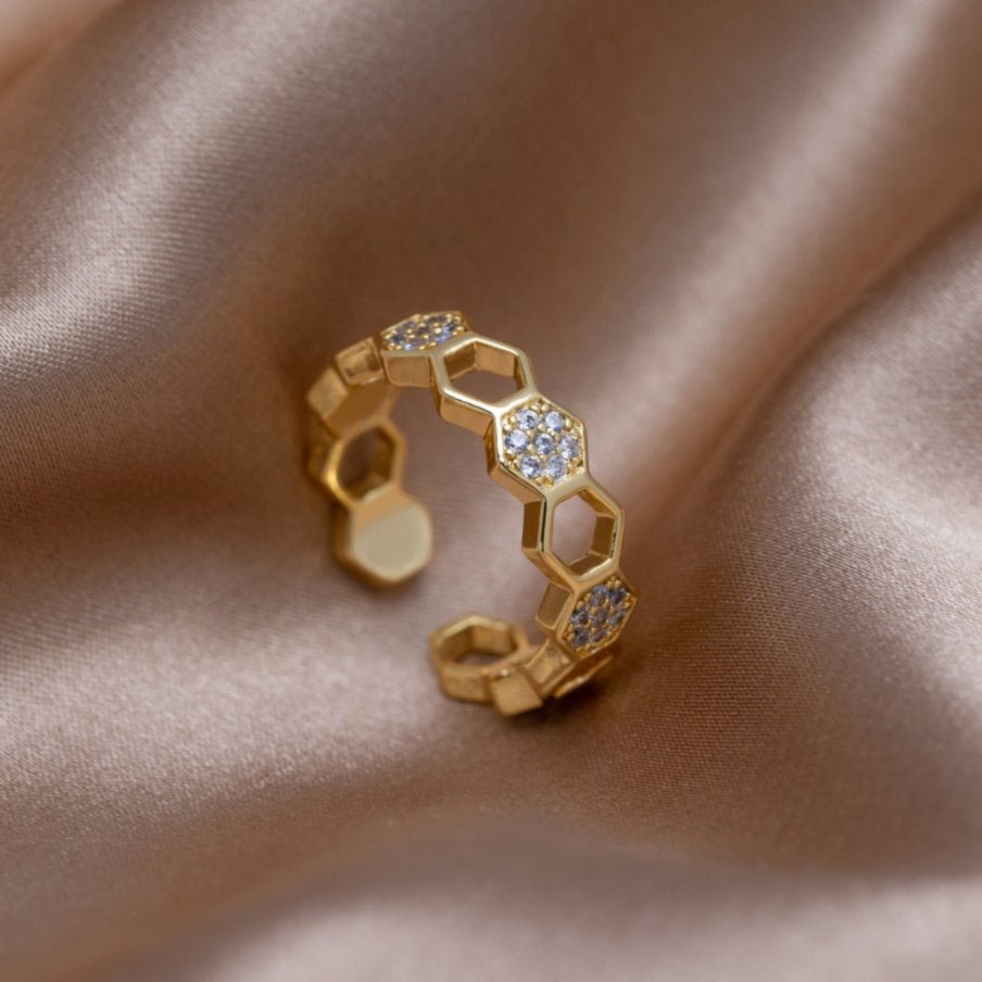 Gold & Kristall Wabenring