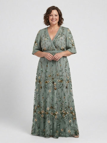 Élodie – Lange Blumenkleid mit V-Ausschnitt
